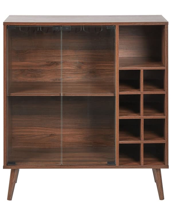 Skänk Mörkt Trä med Glasfront 2 Dörrhyllor Vinställ Glashållare Sidobord Traditionell Stil Hall