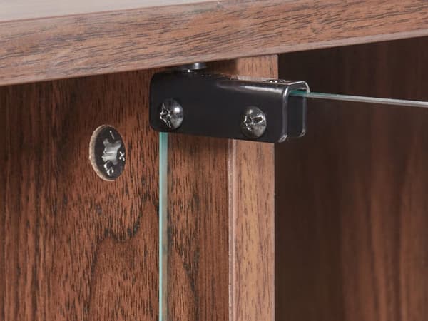 Skänk Mörkt Trä med Glasfront 2 Dörrhyllor Vinställ Glashållare Sidobord Traditionell Stil Hall