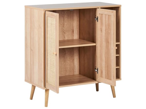Rotting Skjenk Lett Konstruert Tre med Rotting Front 2 Dør Hylle Vinhylle Boho Style Sidebord Gangen