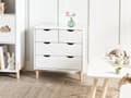 Miniatyrbillede 2 af 10: Hvid MDF-opbevaringskommode med 4 skuffer i fyrretræ med ben i fyrretræ Opbevaring på børneværelset