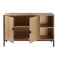 Miniatyrbild 9 av 10: Buffet 2 portes 2 niches ouvertes effet bois rainuré L110 cm - TARA