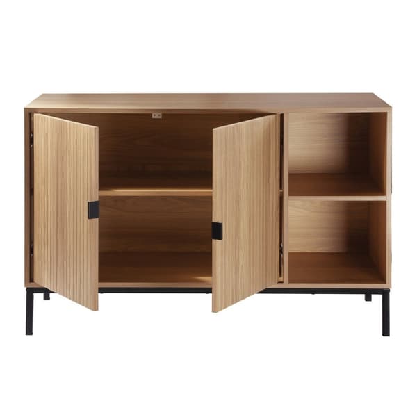 Buffet 2 portes 2 niches ouvertes effet bois rainuré L110 cm - TARA