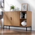 Miniatyrbild 2 av 10: Buffet 2 portes 2 niches ouvertes effet bois rainuré L110 cm - TARA