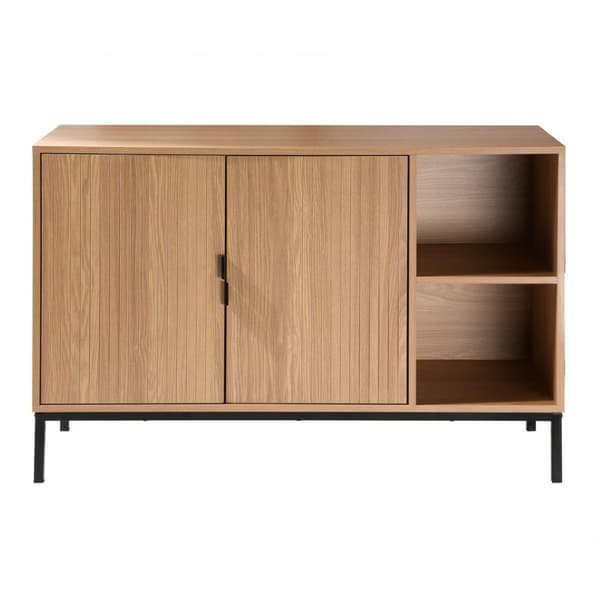Buffet 2 portes 2 niches ouvertes effet bois rainuré L110 cm - TARA