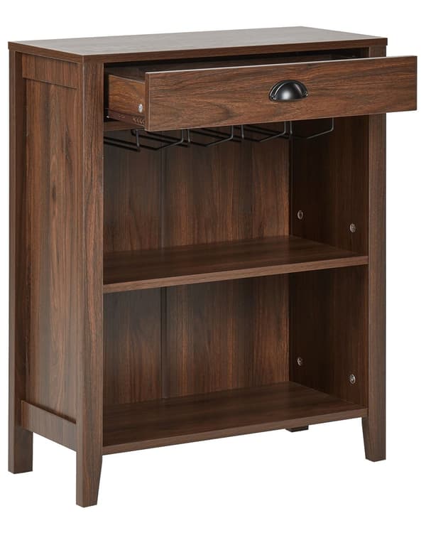 Skænk Mørkt træ Spånplade 1 skuffe 2 hylder Glasholder Traditionel og elegant stil Stue Opbevaring