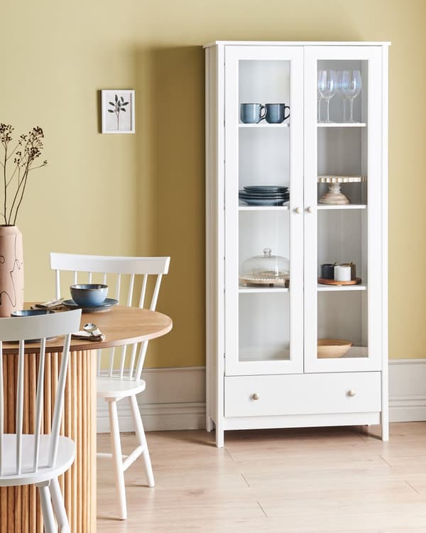 Dekorativt Skåp Vit Konstruerat Trä med Lådor Klassisk Skandinavisk Highboard Matsal Vardagsrum