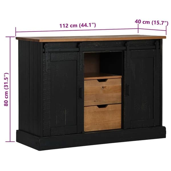 vidaXL Skänk HALDEN 2 skjutdörrar svart 112x40x80 cm massivt trä