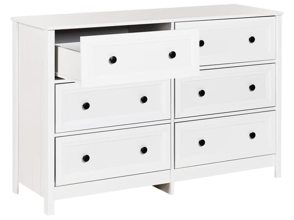 6 Skuffer Kommode Hvit Svart Accenter Engineered Wood Massivtre Ben Stue Stilig Retro