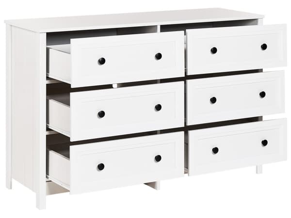 6 Skuffer Kommode Hvit Svart Accenter Engineered Wood Massivtre Ben Stue Stilig Retro