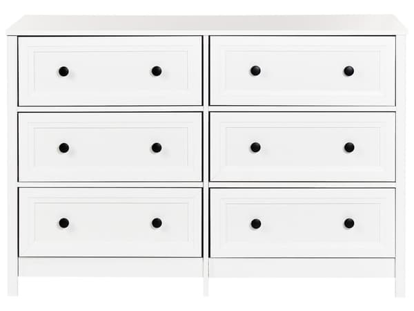 6 Skuffer Kommode Hvit Svart Accenter Engineered Wood Massivtre Ben Stue Stilig Retro