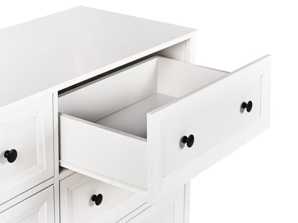 6 Skuffer Kommode Hvit Svart Accenter Engineered Wood Massivtre Ben Stue Stilig Retro