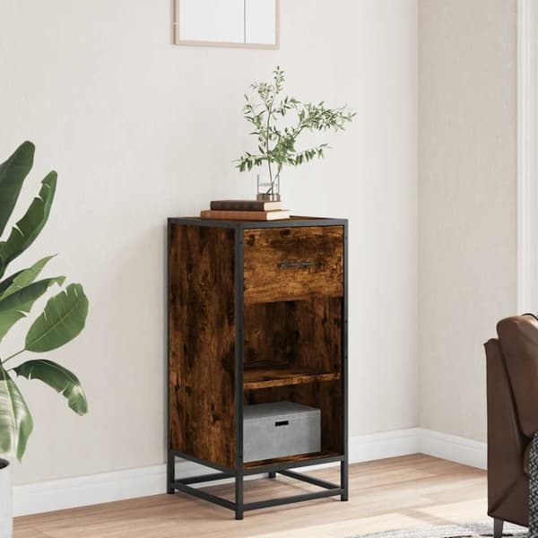 vidaXL skab 35,5x35x76 cm konstrueret træ og metal røget egetræsfarve