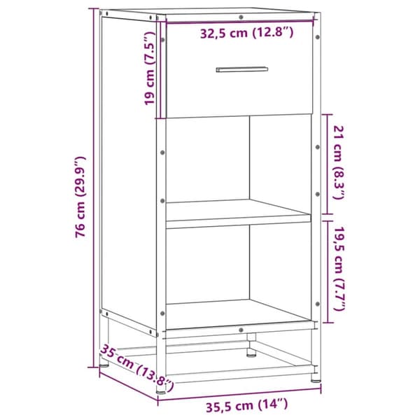 vidaXL skab 35,5x35x76 cm konstrueret træ og metal brun egetræsfarve