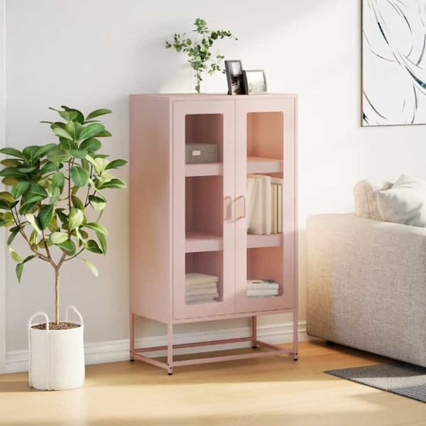 vidaXL højskab 68x39x123 cm stål lyserød