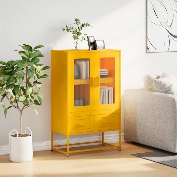 vidaXL Highboard sennepsgul 68x39x111,5 cm stål