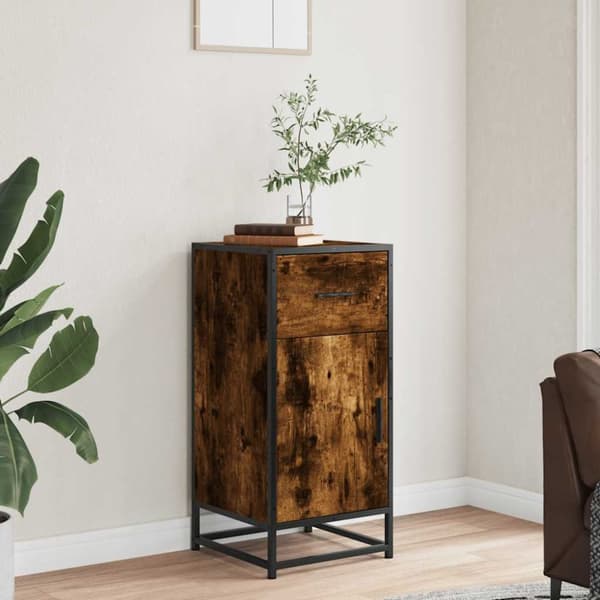 vidaXL skab 35,5x35x76 cm konstrueret træ og metal røget egetræsfarve