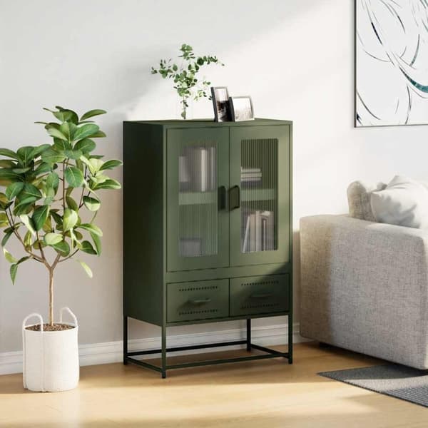 vidaXL Highboard olivengrønn 68x39x111,5 cm stål