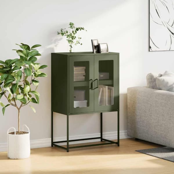 vidaXL Highboard Oliivinvihreä 68x39x107 cm Teräs