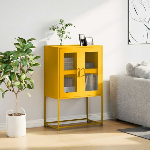vidaXL Highboard Sinapinkeltainen 68x39x107 cm Teräs
