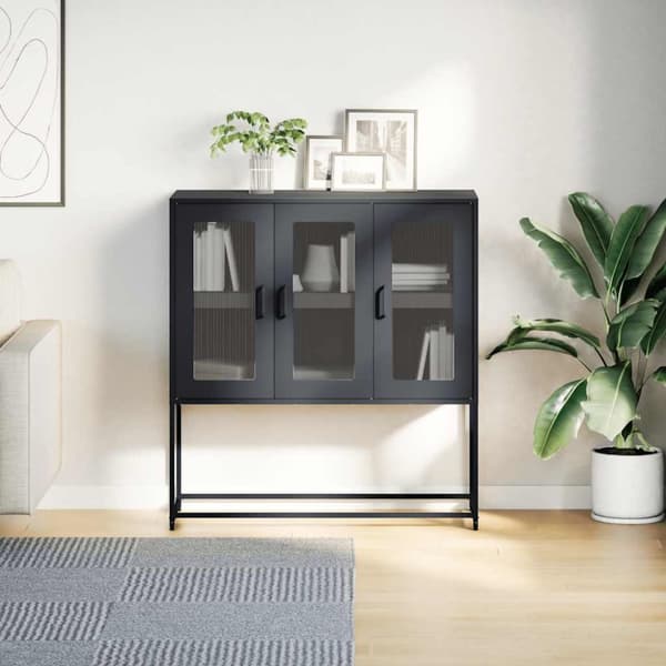 vidaXL skænk 100,5x39x107 cm koldvalset stål sort