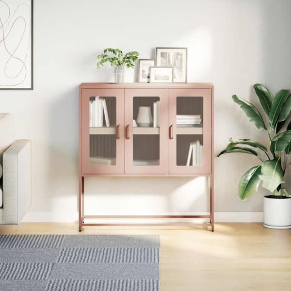 vidaXL skænk 100,5x39x107 cm koldvalset stål lyserød