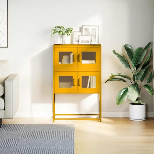 vidaXL Highboard Sinapinkeltainen 68x39x107 cm Teräs