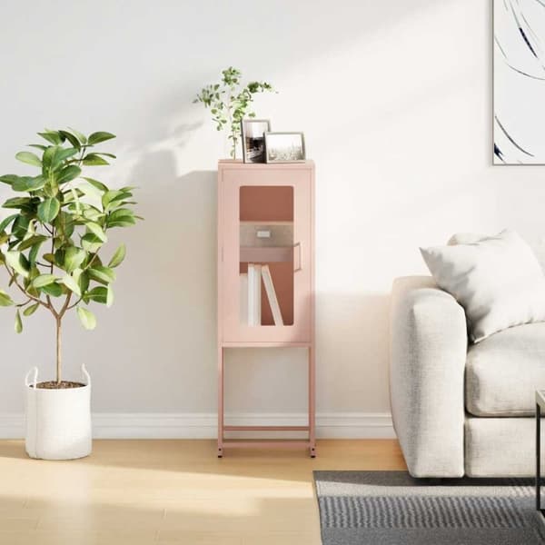 vidaXL skab 36x39x107 cm koldvalset stål lyserød