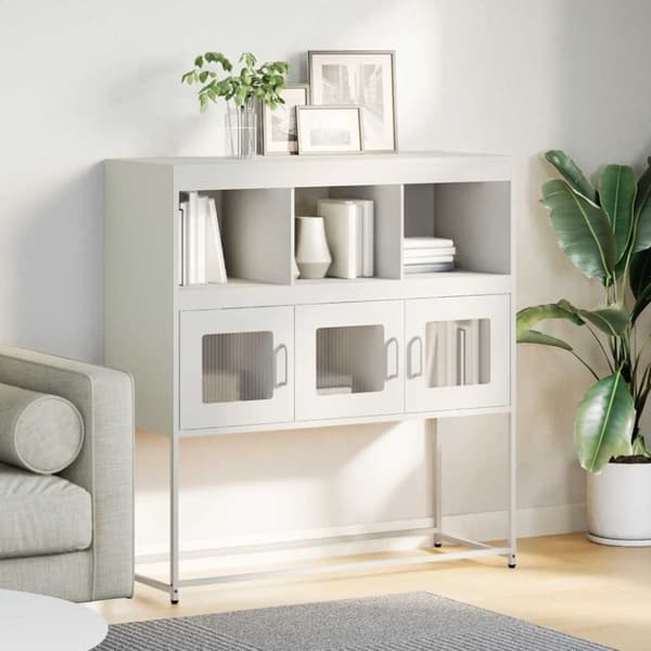 vidaXL Skjenk hvit 100,5x39x107 cm kaldvalset stål