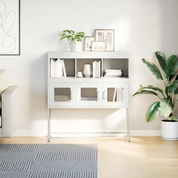 vidaXL Skjenk hvit 100,5x39x107 cm kaldvalset stål