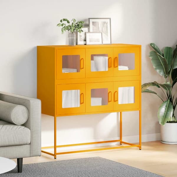 vidaXL Skjenk sennepsgul 100,5x39x107 cm kaldvalset stål