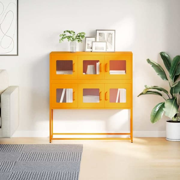 vidaXL Skjenk sennepsgul 100,5x39x107 cm kaldvalset stål
