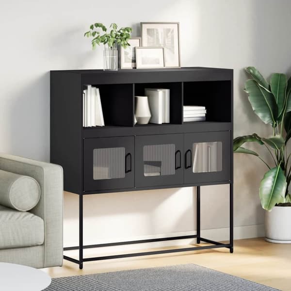 vidaXL skænk 100,5x39x107 cm koldvalset stål sort