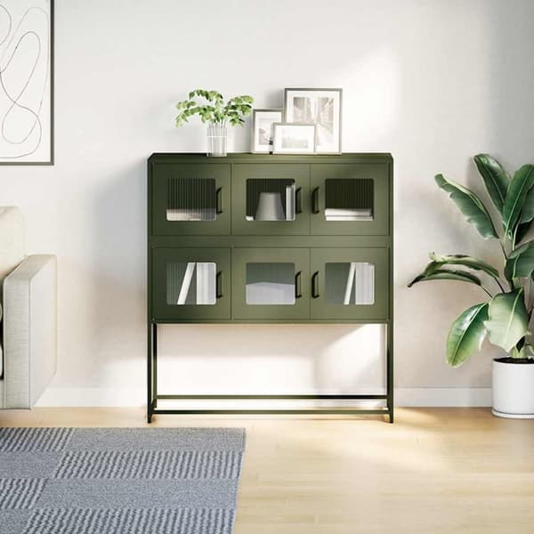 vidaXL Skjenk olivengrønn 100,5x39x107 cm kaldvalset stål