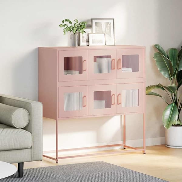 vidaXL skænk 100,5x39x107 cm koldvalset stål lyserød