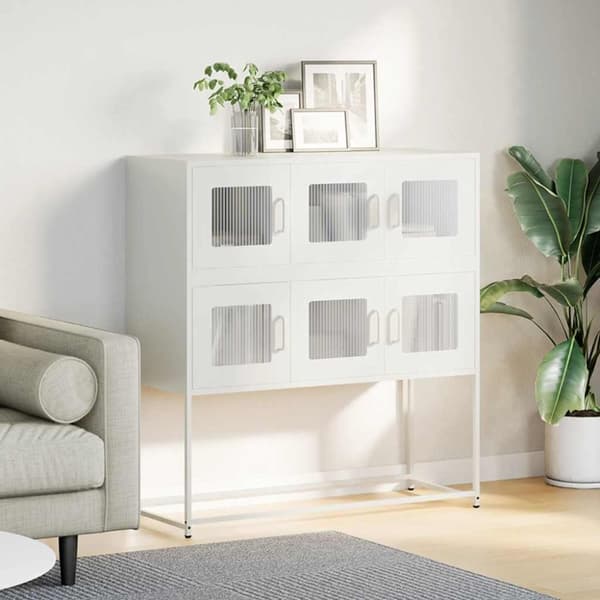 vidaXL Skjenk hvit 100,5x39x107 cm kaldvalset stål