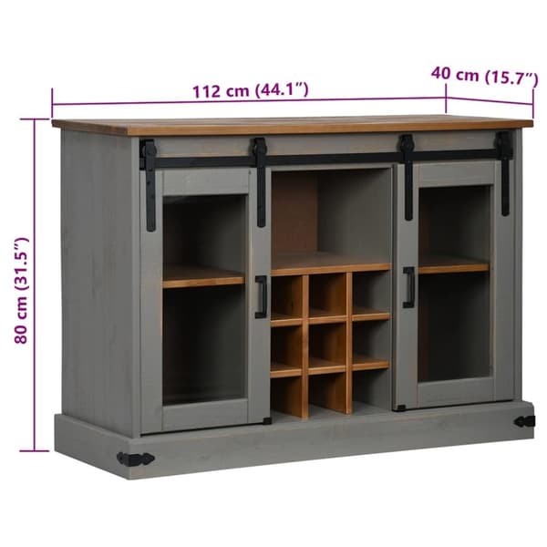 vidaXL skænk HALDEN 2 skydedøre 112x40x80 cm massivt træ grå