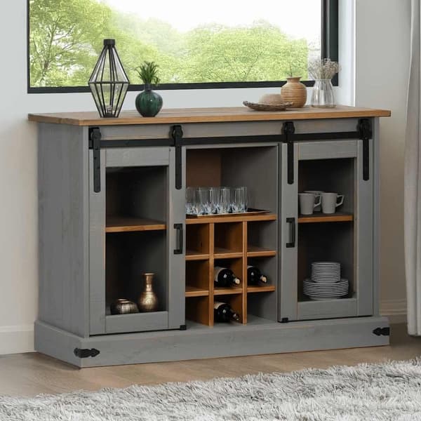 vidaXL skænk HALDEN 2 skydedøre 112x40x80 cm massivt træ grå