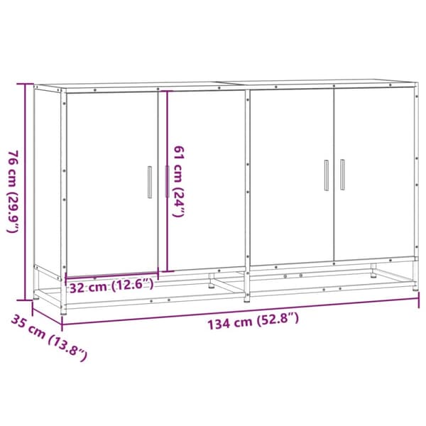 vidaXL Skjenk grå sonoma 134x35x76 cm konstruert tre