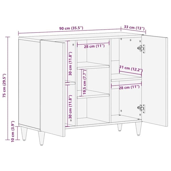 vidaXL skænk 90x33x75 cm massivt mangotræ