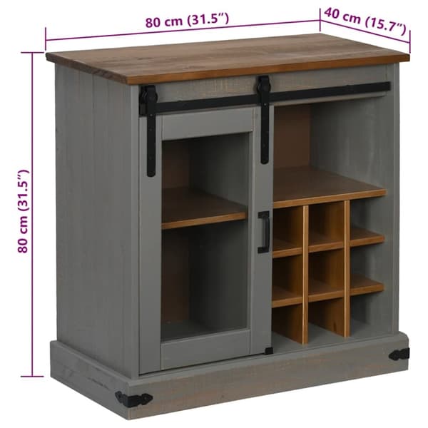 vidaXL skænk HALDEN med skydedør 80x40x80 cm massivt træ grå