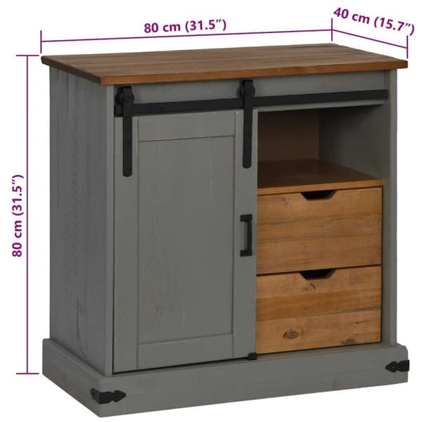 vidaXL senkki HALDEN liukuovella harmaa 80x40x80 cm massiivipuu