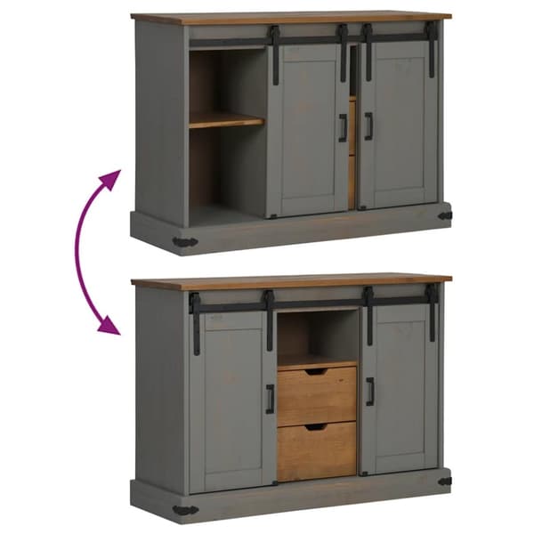 vidaXL Senkki HALDEN 2 Liukuovet Harmaa 112x40x80 cm Massiivipuu
