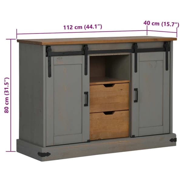 vidaXL Senkki HALDEN 2 Liukuovet Harmaa 112x40x80 cm Massiivipuu