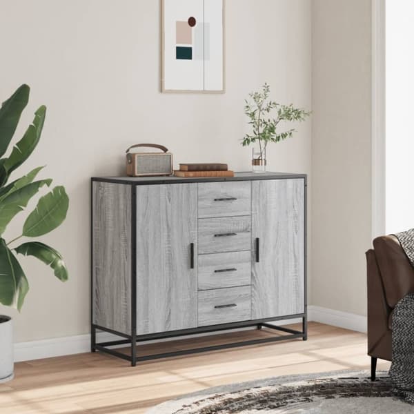vidaXL skænk 92x35x76 cm konstrueret træ grå sonoma-eg