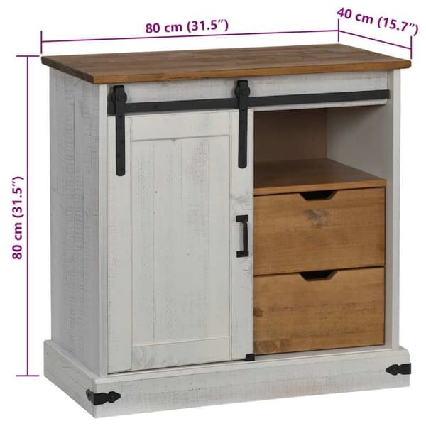 vidaXL skænk HALDEN med skydedør 80x40x80 cm massivt træ hvid