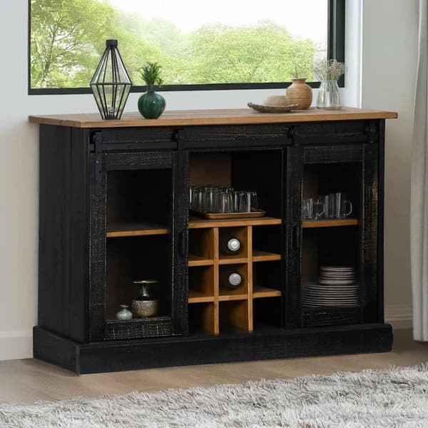 vidaXL skænk HALDEN 2 skydedøre 112x40x80 cm massivt træ sort