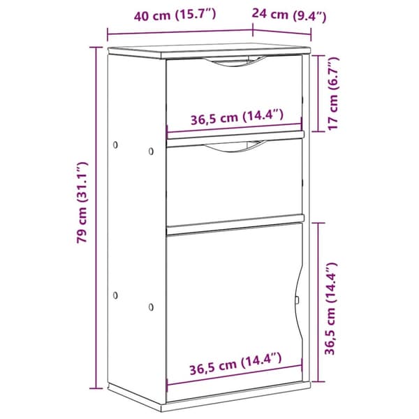 vidaXL Sideskap med skuffer ODDA 40x24x79 cm heltre furu