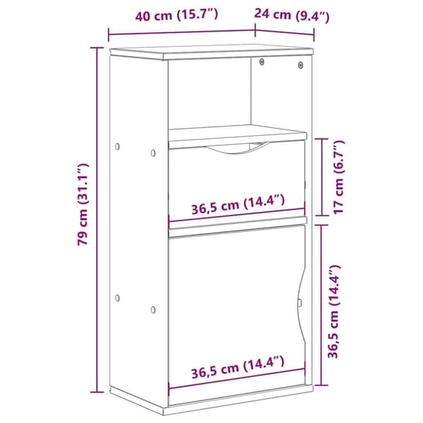 vidaXL sideskab ODDA med skuffe 40x24x79 cm massivt fyrretræ