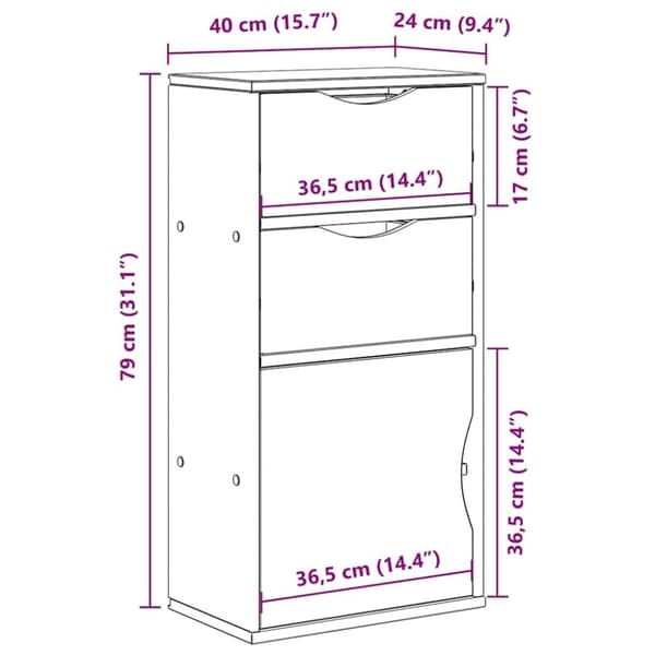 vidaXL sideskab ODDA med skuffer 40x24x79 cm massivt fyrretræ hvid