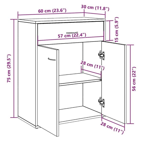 vidaXL skænk 60x30x75 cm konstrueret træ antikt træ